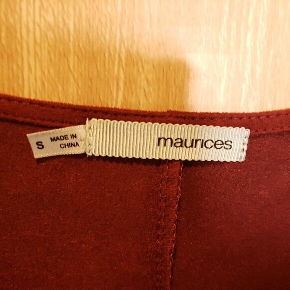 Maurices Womens Dark Red Short Sleeve Suede Feel Top Lace Trim Small - Picture 5 of 7